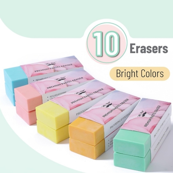 Sealed 10 Pack Mr. Pen Premium Pastel Erasers/ Pencil Erasers In Bright Colors. - Picture 6 of 11